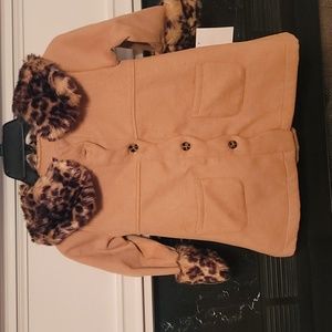 Girls Tan Coat with Faux Fur Size 4